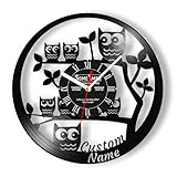 The Geeky Days Personalized Baby Owl Wall Clock, Cute Cartoon Owls Wall Clock Retro Decorative Custom Vinyl Record Wall Watch Clock Silent Movement Battery Operated for Kids Room Nursery Bedroom 12''