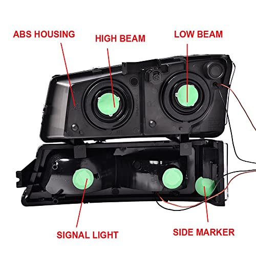 Image of GRAND ORANGE LED Headlight Assembly DRL Compatible with Chevy Silverado 1500 2500 3500 HD Models 2003-2006 / Fit Avalanche 1500 2500 03-06 Smoky lens Headlamp Black Housing Clear Reflector