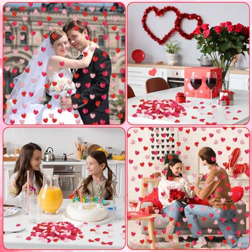 Image of MARFOREVER 500 Pcs Red Rose Pink Valentine's Day Confetti Glitter, Heart Felt Confetti Love Heart Shape Table Scatter Sprinkles for Valentines Wedding Bachelorette Party Decorations DIY Craft Supplies