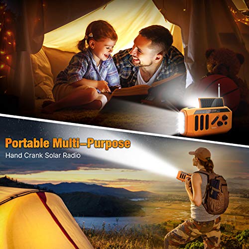 AOMAIS Emergency Radio, 5000mAh Hand Crank Solar Weather Radio, NOAA/AM/FM Portable Radio with LED Flashlight&Reading Lamp, USB Cell Phone Power Charger, SOS Alarm for Home, Camping&Survival