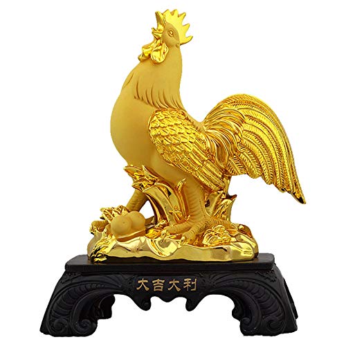 Coq du Zodiaque Chinois en figurine de collection dorée et objet Feng Shui