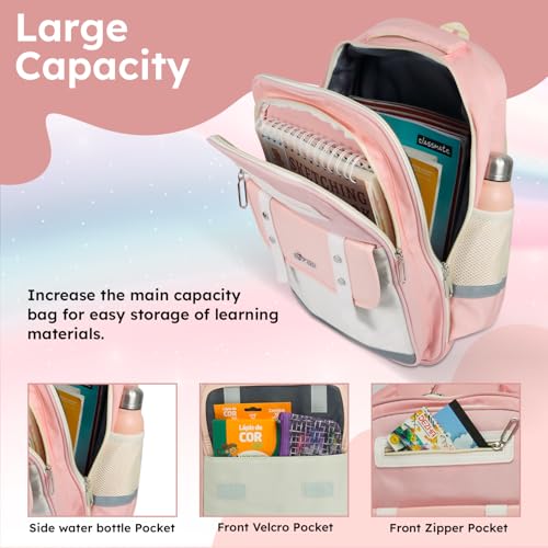 Image of Storite School Bag for Kids Girls 20L | Cute Waterproof Backpack with Chest Strap | Large Capacity Backpack with 180 Wide Opening|Bottle Pocket & Organizer