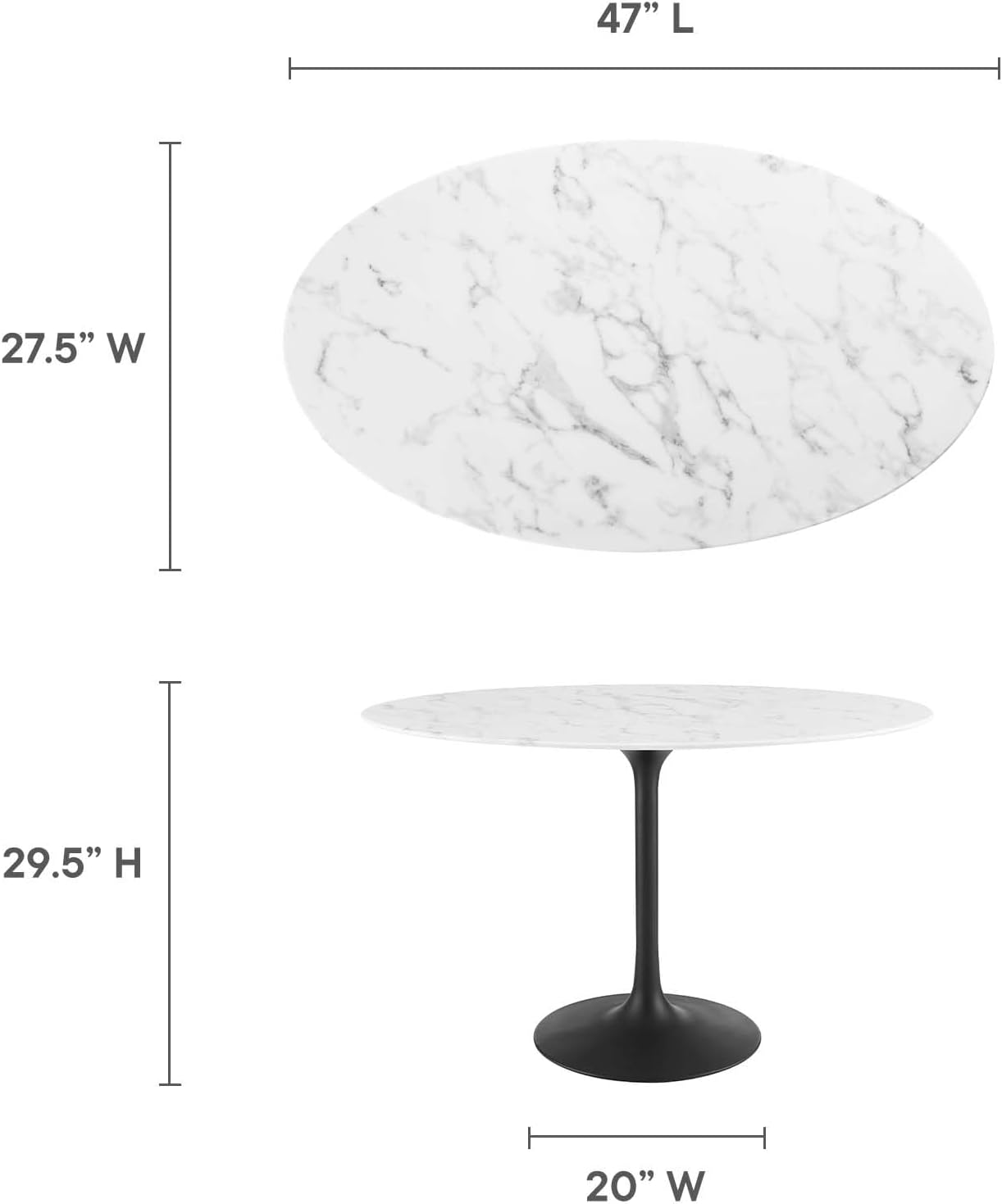 Mid-Century Modern 48" Oval Marble Top Dining Table in Gold
