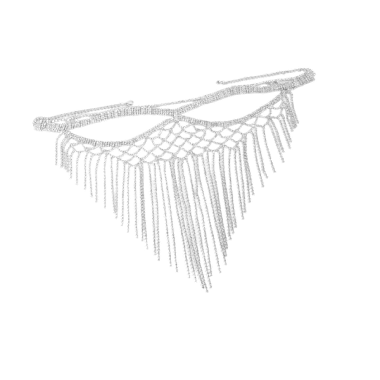 Rhinestone Tassel Masquerade Mask Decor for Fancy Dress Cosplay Themed Party Silvery| Stylish | Fashion | Designer-picture-17