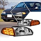 PM PERFORMOTOR Headlights Assembly Compatible with 1992-1995 Honda Civic 2/3 Door, 4Pcs Headlamps with LED Turn Signal, Chrome Housing/Clear Corner