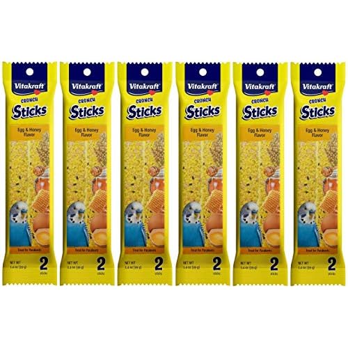 Vitakraft 6 Pack of Crunch Sticks Egg & Honey Flavor Parakeet Treats, 2 Sticks Per Pack