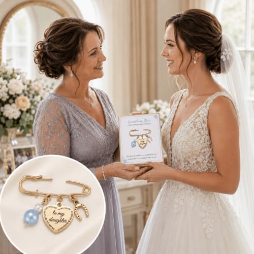 Image of MIXJOY Something Blue Gift for Bride, Wedding Day Bridal Blue Pearl Angel Wings Bouquet Garter Charm for Bride to Be