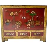 Prodotto di qualità Etnicart - Credenza mongola con cassetti Rosso e giallo-105x85x40-Mobili Etnici per Camera Letto Salone Ingresso Cucina Arredamento Etnico
