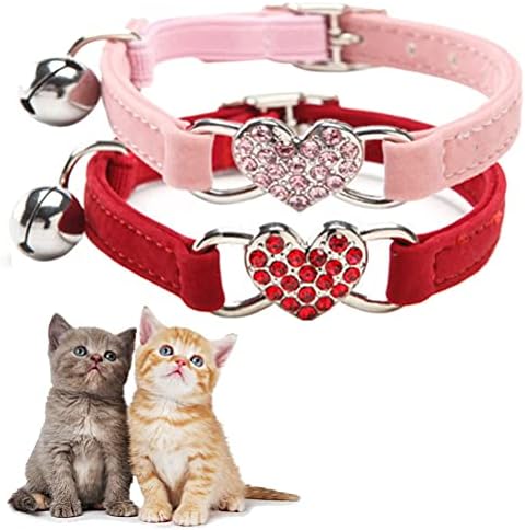 kuou 2 PCS Lovely Kitten Collar, Cat Collar with Bell and adjustable Elastic Strap