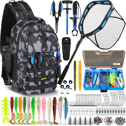 Image of PLUSINNO Fishing Gear,Fsihing Backpack with Floating Fishing Net,Tackle Boxes,Waterproof Fishing Tackle Bag,Fishing Gifts for Men