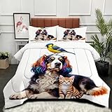 ZZXHG 3D Druck Bettdecke Hautfreundlich & Alle Jahreszeiten - Tier Golden Retriever Katze, Bettwaren Set mit 2 Kissenbezügen 80x80 cm für Paare und Gastzimmer, Maschinenwaschbar, 155x220 cm_A4672