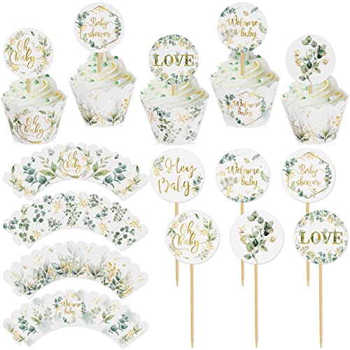 Henoyso 72 Pcs Cupcake Decoration Set Include Cupcake Wrappers and Wrapper Toppers Cake Topper for Birthday Party Wedding Decor(Leaf)