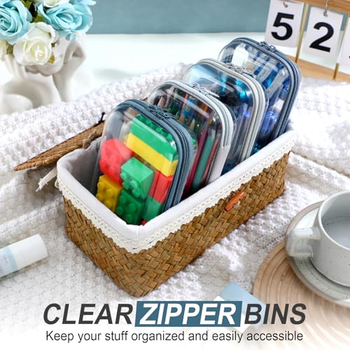 Image of Hoolerry 4 Pcs Hard Clear Zipper Case Makeup Bags Plastic Zipper Pouch Transparent Storage Box Containers for Cosmetics, Snacks, Building Blocks, Puzzles(Clear,7.5 x 3.9 x 2 in,Morandi)