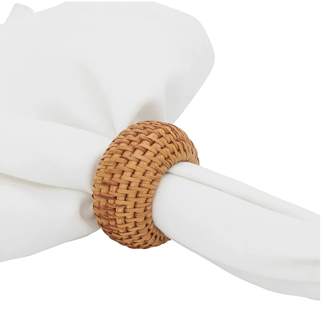 Fennco Styles Hand Woven Rattan Decorative Napkin Rings, Set of 4 - Caramel Napkin Holder for Home, Farmhouse Décor, Banquets, Family Gathering and Special Occasion