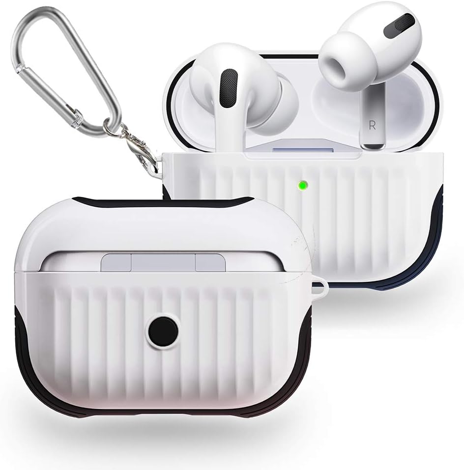 Airpods Pro Protective Case, TPU + PU 2 in 1 Protective Cover, Cute Suitcase Design, Airpods 3 Safety Drop Protect Case, Suitable for Men & Women (Wavy Surface-White)