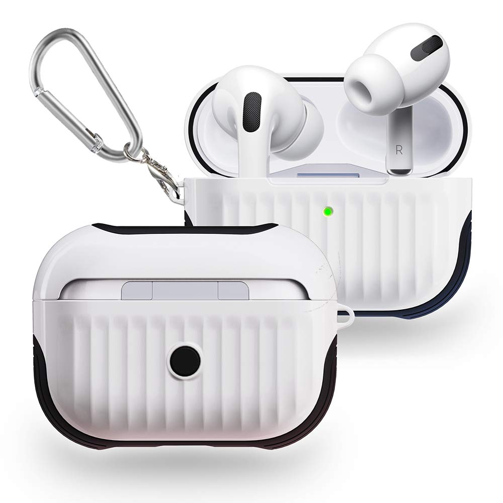 Airpods Pro Protective Case, TPU + PU 2 in 1 Protective Cover, Cute Suitcase Design, Airpods 3 Safety Drop Protect Case, Suitable for Men & Women (Wavy Surface-White)