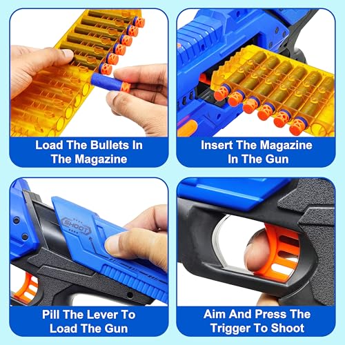 Image of VGRASSP Mega Shooter Manual Foam Blaster Toy Gun for Kids with 12 Foam Bullets and 12 Round Magazine - Indoor and Outdoor Long Range Airsoft Shooter - Color As Per Stock