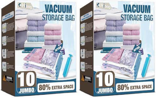 Image of 10 Jumbo Vacuum Storage Bags for Bedding, Vacuum Seal Bags for Clothing (Pack of 2)