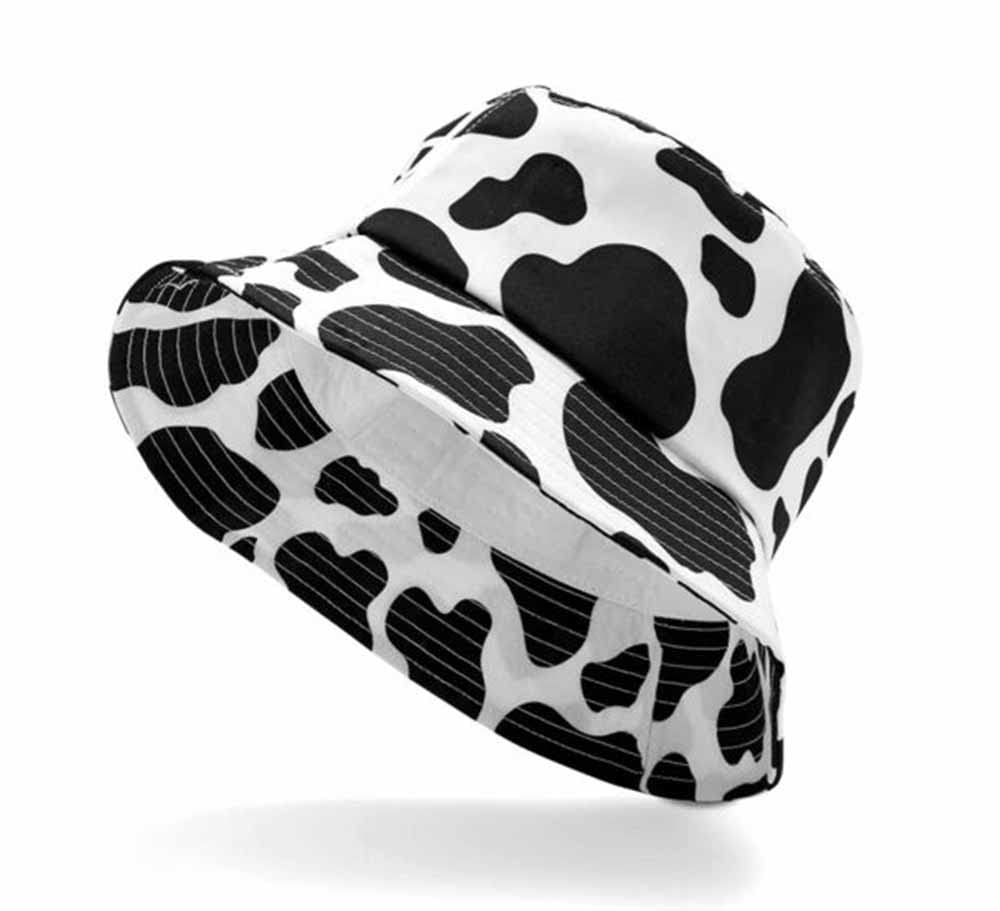 Kgm Unisex White Cool Cow Print Animal Design Bucket Hat - Festival Holiday Travel Hats