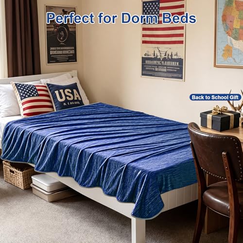 Image of KMUSET Cooling Blanket Twin (60 inchx80 inch), Double Sided Summer Cooling Blankets for Hot Sleepers & Night Sweats, Breathable Lightweight Blanket for Dorm Room Essentials, Picnic, Gifts for Women Navy Blue