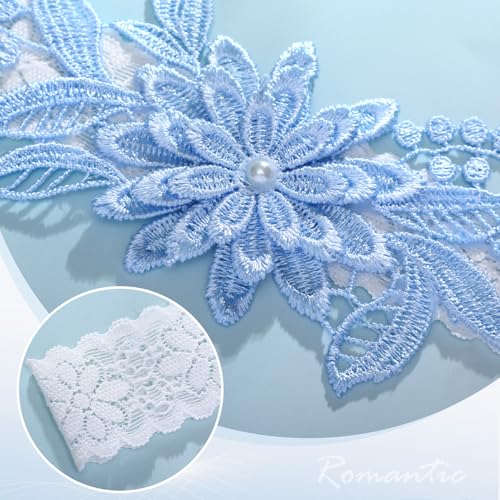 2 Pieces Wedding Garters for Bride Sexy Lace Leg Garter Belt Hand Sewn Faux Pearls Bride Garter Set3