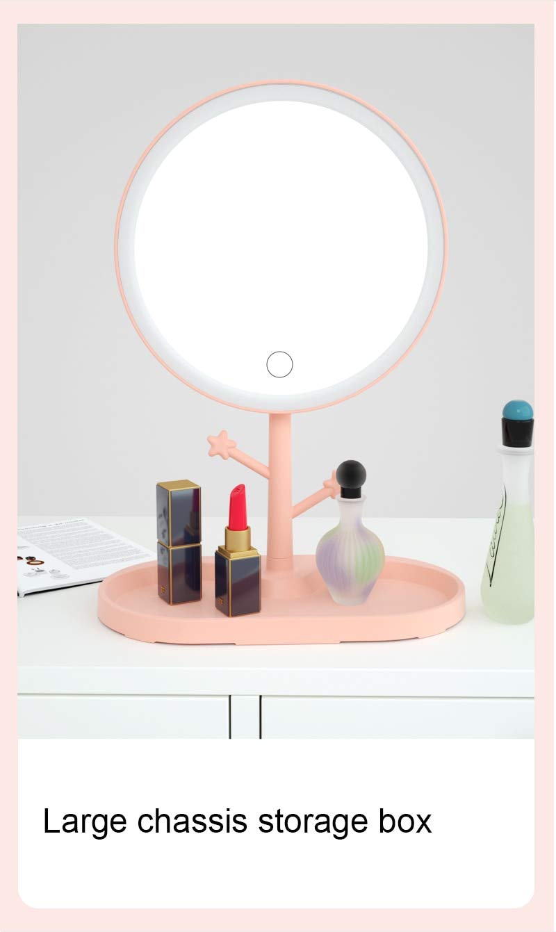 LED Make-up Spiegel mit Lampe Damen Make-up Lampe mit Aufbewahrung Desktop Drehspiegel Rund Make-up Spiegel Weiß