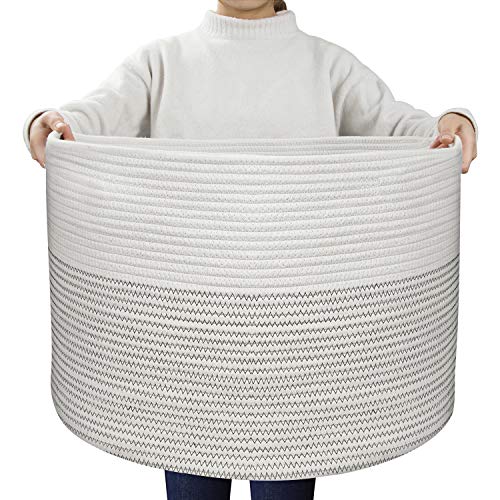 UBBCARE Extra Large Cotton Rope Basket 21.7" x 21.7" x 13.8" Blanket Basket