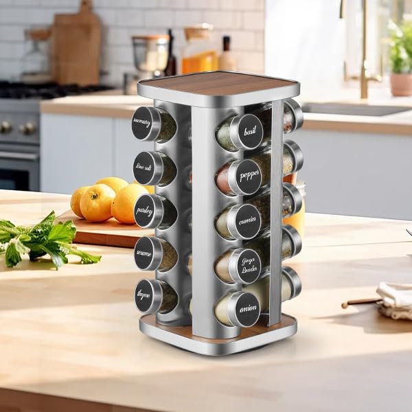 Portaspezie Girevole 360° Con 12 Barattoli - Acciaio Inox E Legno - Foto 12