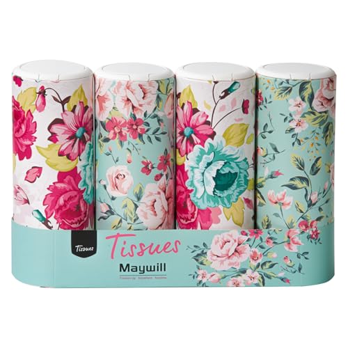 Car Tissues Holder with Facial Tissue, Car Cylinder Tissues with Chic Design, Suitable for Car Cup Holder,Travel Tissue Tubes Box Container(3-ply, 4 Pack, 200 Sheets)