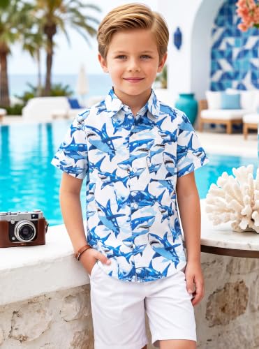 Image of Boys Hawaiian Button Down Shirt, Pure Combed Cotton Short Sleeve Size 3-15Y | Pure Combed Cotton, Smooth 60s yarn, Tagless Label, Pilling-Resistant, Shrink-Resistant, Fade-Resistant, Machine Washable