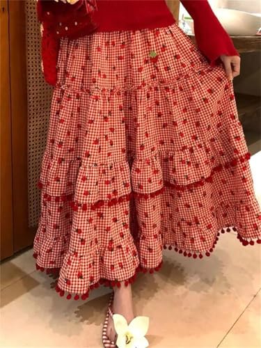 Women Sweet Skirts Ball Stretch High Waist Vintage Loose Elegant Long Skirt2