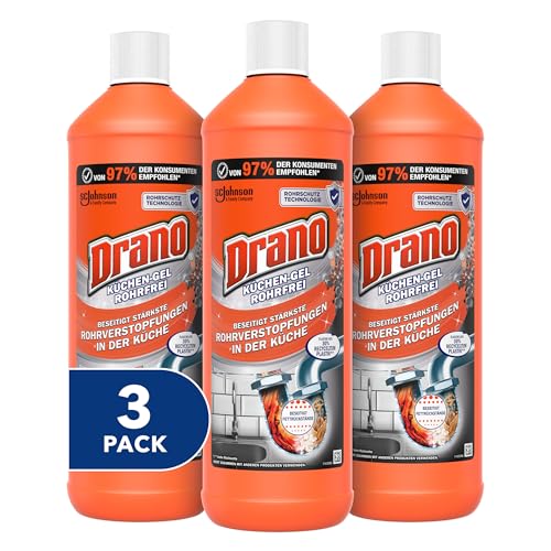 Drano (Mr Muscle) Küchen-Gel Rohrfrei Abflussreiniger, Rohrreiniger für die Küche, entfernt Verstopfungen, 3er Pack (3 x 1000 ml)