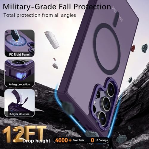 Image of YINLAI for Samsung S24 Ultra Case 6.8-inch,Magnetic Compatible with MagSafe, Slim Matte Anti-Fingerprint, Shockproof Full Body Military Grade Protection for Samsung S24 Ultra Cover, Purple