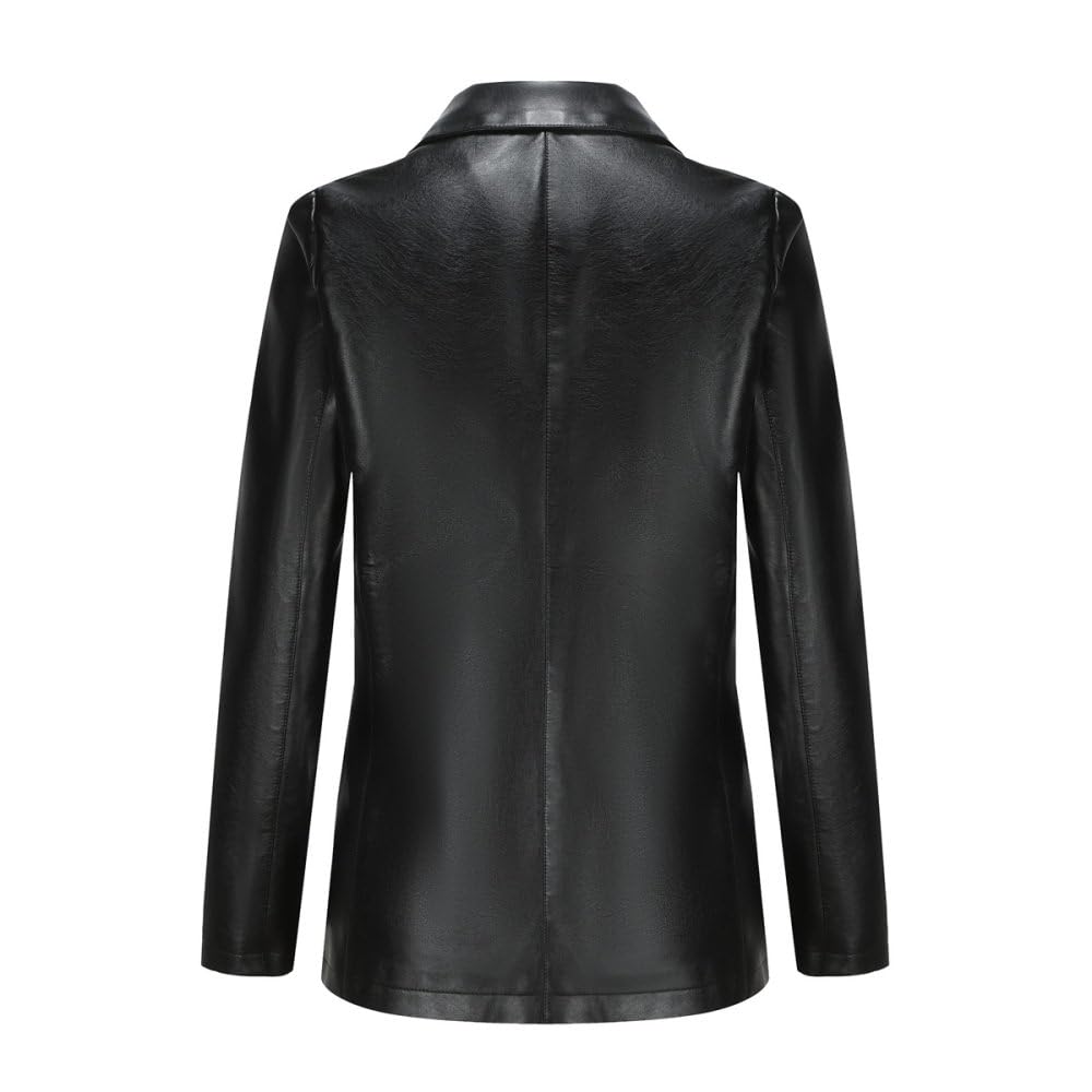 Chaqueta Mujer Primavera,Chaqueta De Piel Sintética Para Mujer, Chaqueta Negra Con Solapa Con Muescas, Chaqueta De Motociclista De Pu Con Botón De Bolsillo, Chaqueta Bomber De Ajuste Regular, Chaq