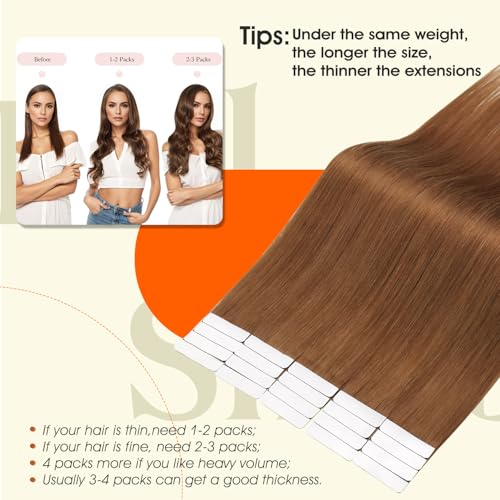Image of Full Shine Seamless Tape in Hair Extensions Human Hair,330 Ginger,18Inch 50G 20Pcs,Injected Invisible Tape in Extensions for Thin Hair,Natural Volume And Length,Lightweight