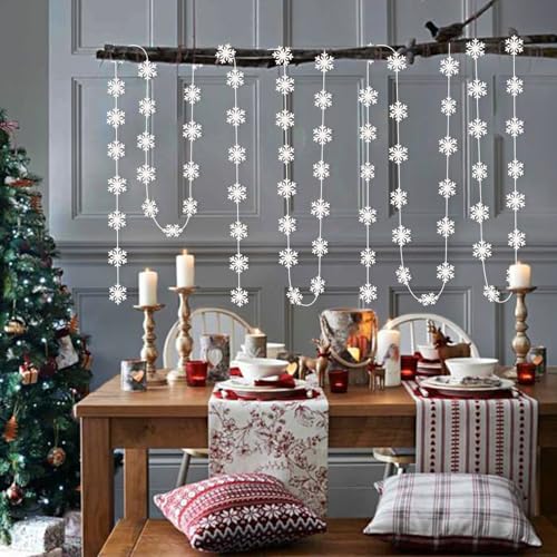 Image of Snowflake-Snow White Christmas Party-Decoration Garland - 52ft Frozen Winter Wonderland Ornaments Hanging Paper Streamers,New Years Birthday Baby Shower Wedding Holiday Classroom Ceiling Decor Hugfond