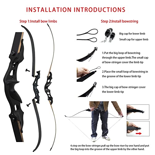 Black Hunter Recurve Bows Bow And Arrow For Adults Hunting Bow Archery Bow Longbow 60" 20-55 Lbs Right Hand Aluminium Alloy Riser With Mixed Carbon Arrows For Outdoor Shooting Competition (45 Lbs) #TOP4