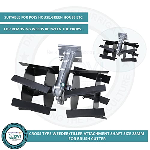 Image of DVI Rotary Weeder Attachment Cross Type for All Types of (2 Stroke /4 Stroke) Brush Cutter Used for Weeding & Cultivation in Agriculture (for 28MM 9 Teeth SPILINE Shaft)