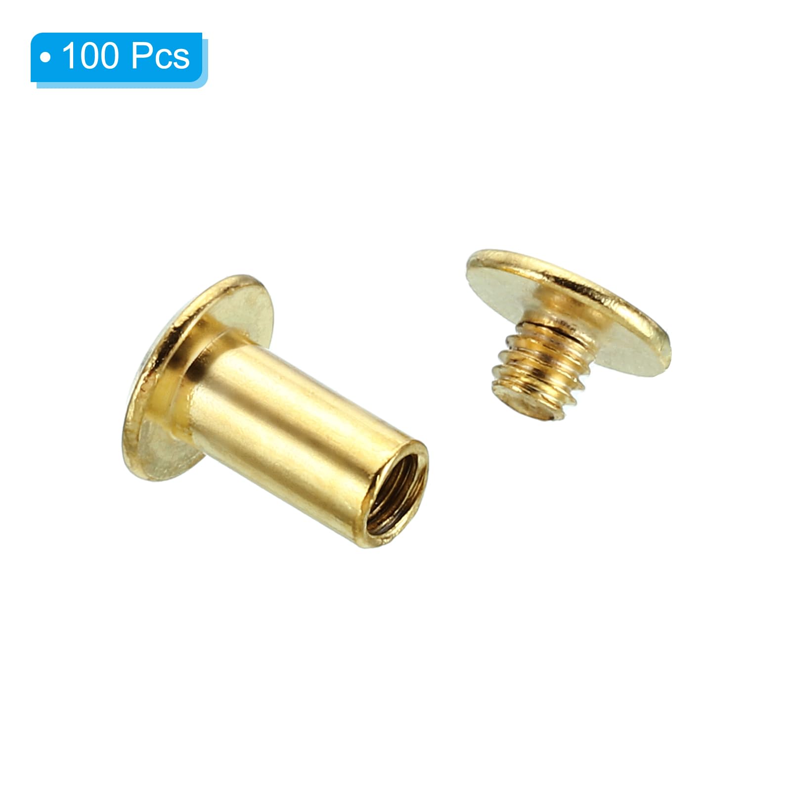 PATIKIL 100 Sets Chicago Screws, M5x10mm Chicago Screws Phillips Binding Post Screw Bolts Leather Rivets Brass Fasteners Connectors Steel for Leather Belt Scrapbook Photo Albums, Golden - Image 3
