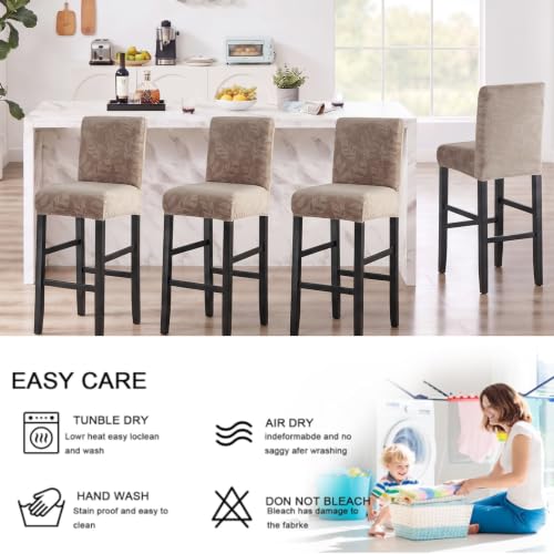 Image of FUANGUI Bar Stool Covers Set of 4, Stretch Bar Stool Seat Covers | Washable Removable Bar Chair Covers with Backs Slipcovers, Bar Chair Covers Square for Kitchen Dining Room Cafe