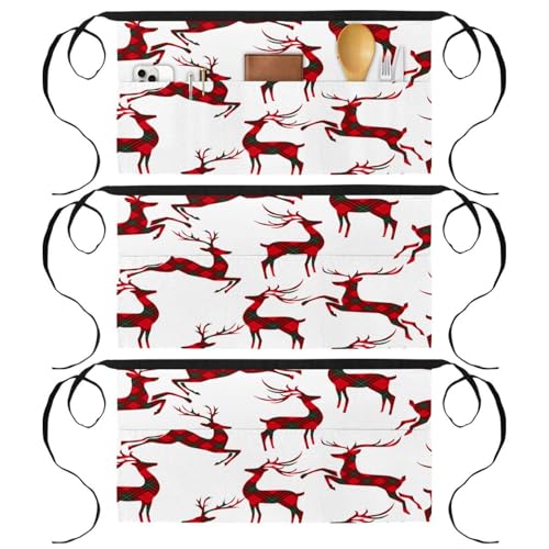 Demi-tablier pour cuisine et pâtisserie à motif renne multicolore x3