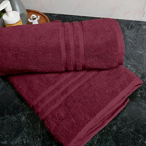 Image of Divine Casa 100% Cotton Bath Towel Set of 2, 550 GSM Ultra Soft Highly Absorbent Thick Towels, Large 75 x 150 cm, Maroon