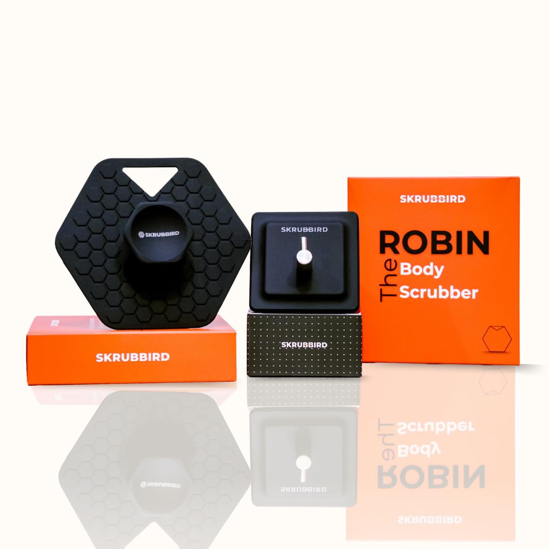 Robin Body Scrubber with Shower Hook Set, Silicone, Deep Exfoliation, Waterproof, for Men-image-2