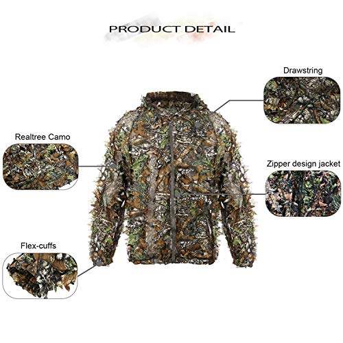 EAmber Ghillie Suit Gilly Hunting Suits Pants 3D Leaf Camo Camouflage Coveralls Youth Adult Lightweight Clothes - Image 4