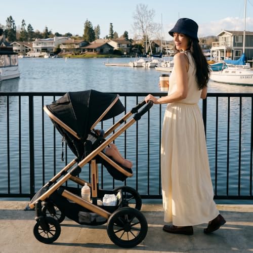 Image of INFANS 2 in 1 Baby Stroller, Folding Newborn Pram Convertible Bassinet for Infant Foldable High Landscape Shock Absorption with Reversible Seat Aluminum Structure for Pushchair (Black Upgrade)