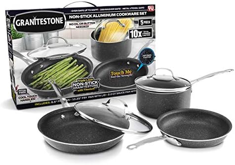Granitestone Original 5-Piece Nonstick Cookware Set, Scratch-Resistant Pots and Pans, Granite-coated Anodized Aluminum, Dishwasher-Safe, PFOA-Free Kitchenware As Seen On TV