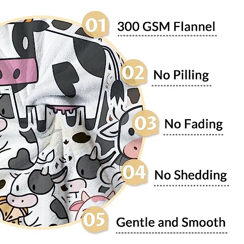 Mercuryelf Cow Throw Blanket - Soft, Fuzzy & Warm - 50x60 Inches Flannel Blankets for Living Room, Sofa - Cute Throws Gift for Teens