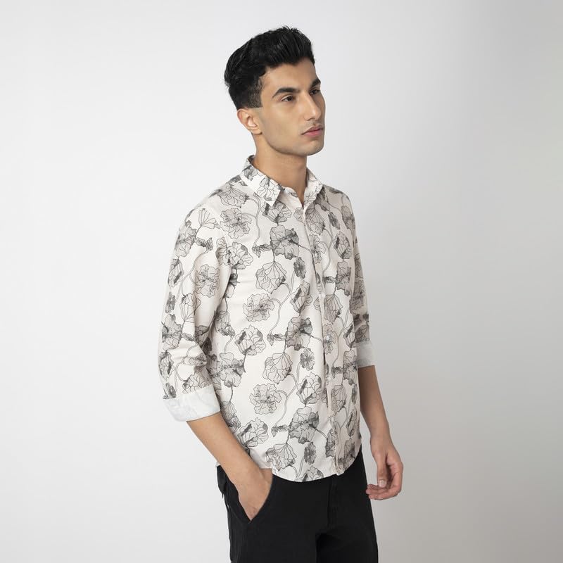 Image of MARK & ALBERT Men's Printed Full Sleeves Regular Fit Shirt Blue | 100% Cotton Stretchable Fabric