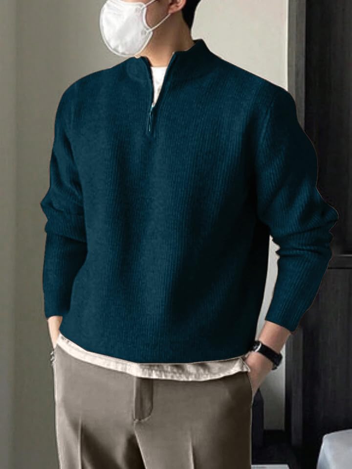 Image of ColorChakra High Neck Woollen Sweater for Mens Half Zip Wool Cardigan Plus Size M to 5XL