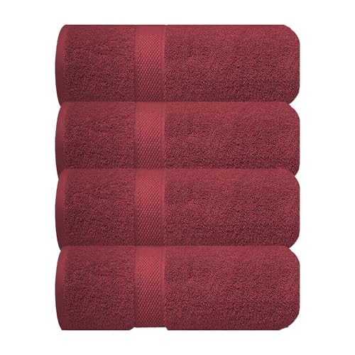 Image of Sulfar 100% Combed Cotton, Quick Drying Highly Absorbent, Luxury Hand Towel Set (Pack of 4, 40 X 70 cm) Red Wine